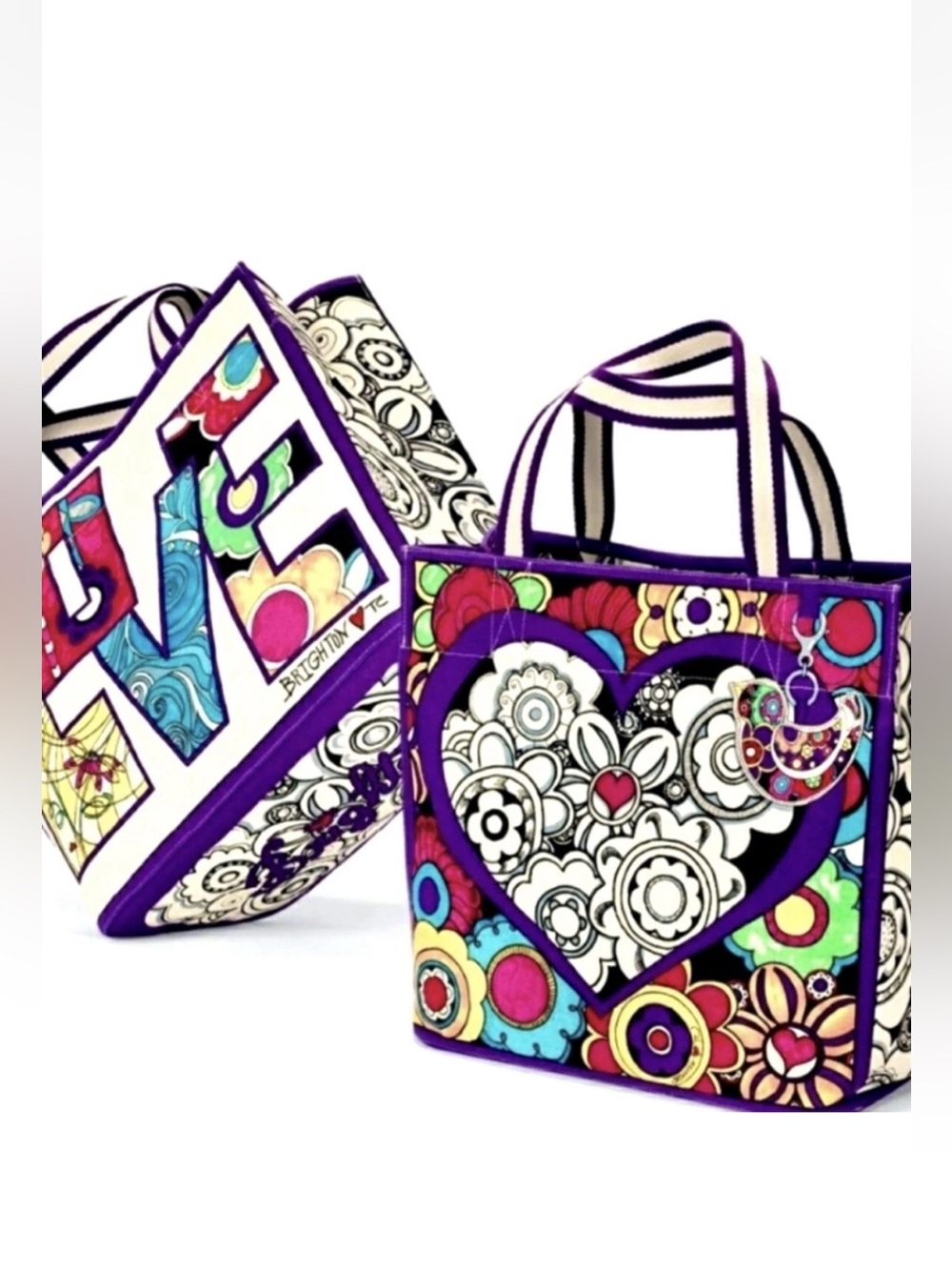 Brighton LOVE Groove II Tote “LOVE' Multi Color Tom Clancy Printed Canvas Bag